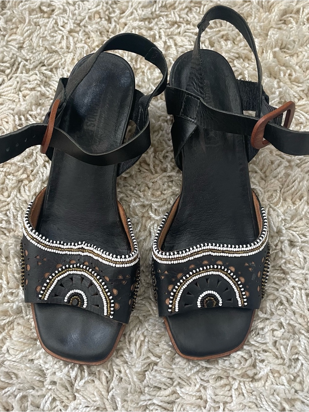 Pikolinos Black Beaded Leather Sandals
